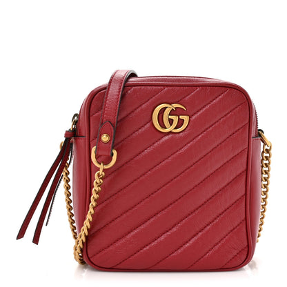 Gucci Azalea Calfskin Matelasse Diagonal Tall GG Marmont Crossbody Bag Romantic Cerise