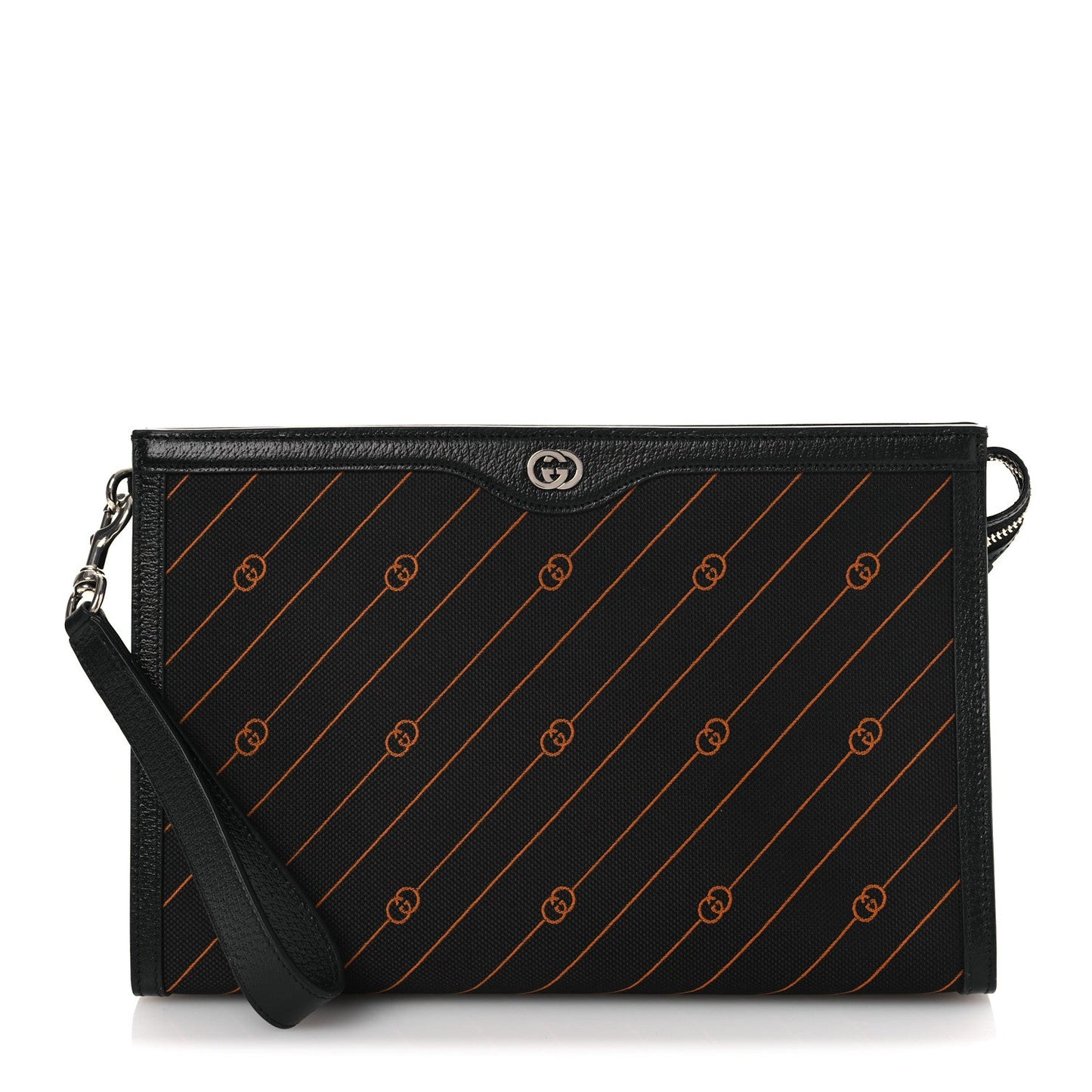Gucci Canvas Diagonal Interlocking G Zip Pouch Black Orange