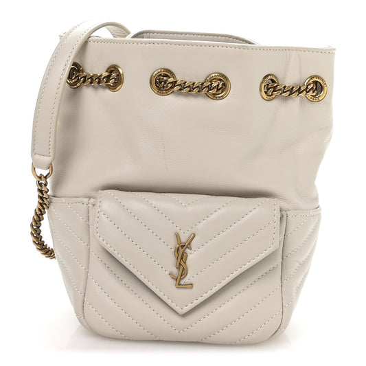 Saint Laurent Lambskin Matelasse Monogram Joe Nano Bucket Bag Crema Soft