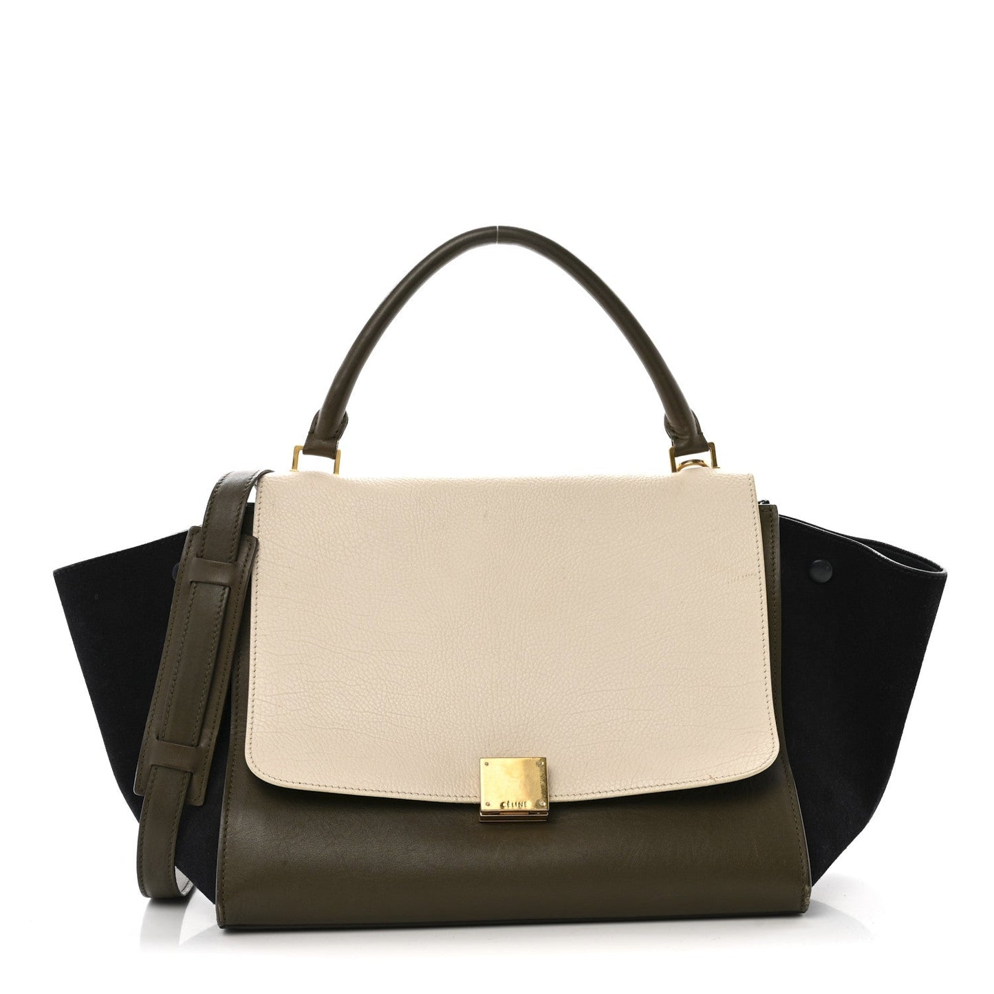 Celine Bullhide Smooth Calfskin Suede Medium Tri-Color Trapeze White Multicolor