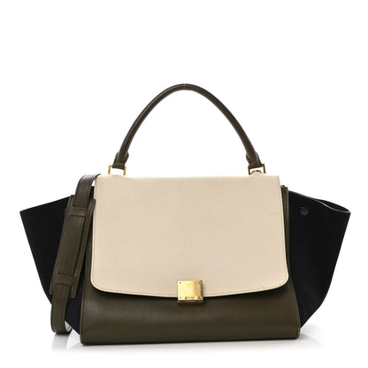 Celine Bullhide Smooth Calfskin Suede Medium Tri-Color Trapeze White Multicolor