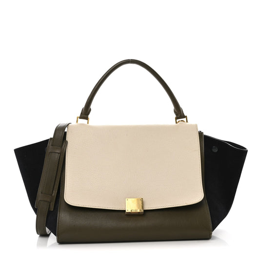 Celine Bullhide Smooth Calfskin Suede Medium Tri-Color Trapeze White Multicolor