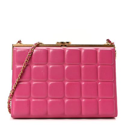 Chanel Lambskin Chocolate Bar Lock Clutch Bag Pink