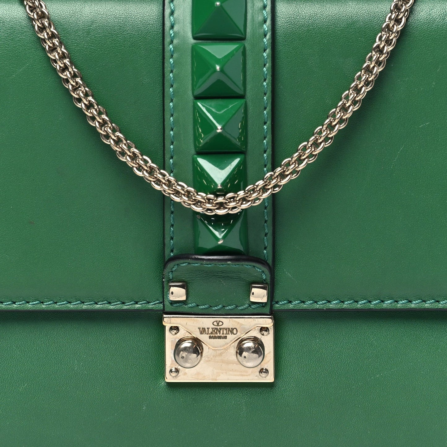 Valentino Garavani Vitello Medium Glam Lock Rockstud Flap Pop Green
