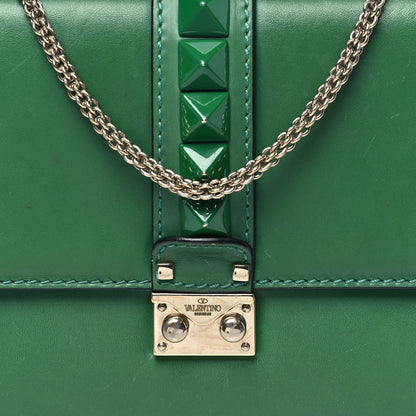 Valentino Garavani Vitello Medium Glam Lock Rockstud Flap Pop Green