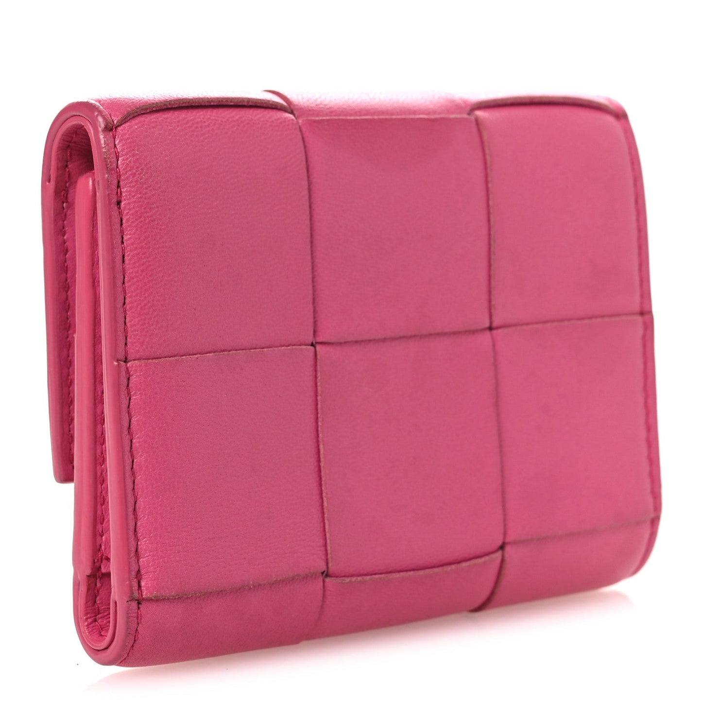 Bottega Veneta Nappa Calfskin Maxi Intrecciato Cassette Tri-Fold Wallet Cranberry