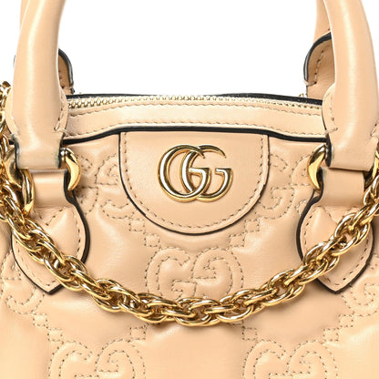 Gucci Calfskin GG Matelasse Mini Bowler Bag Naturale
