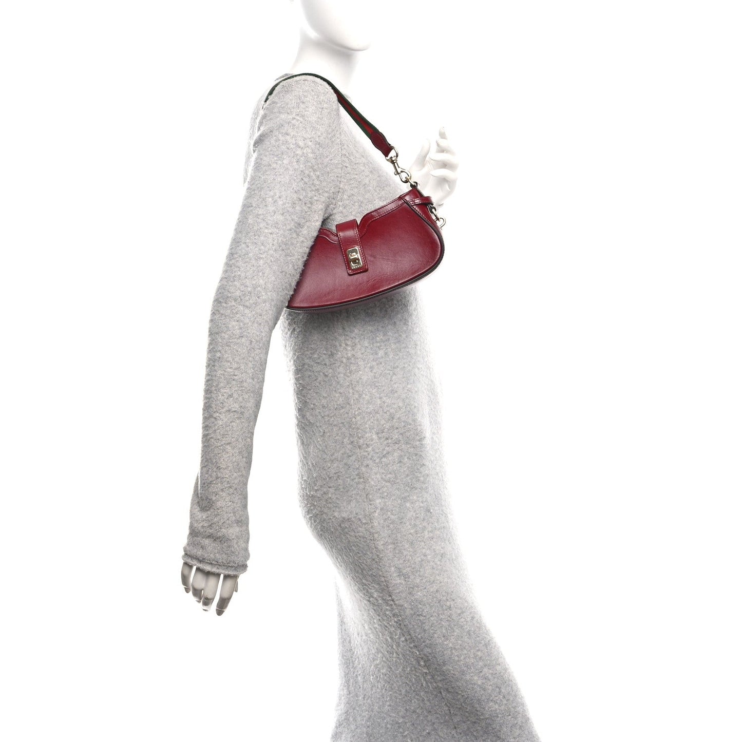 Gucci Calfskin Mini Moon Side Shoulder Bag Rosso Ancora