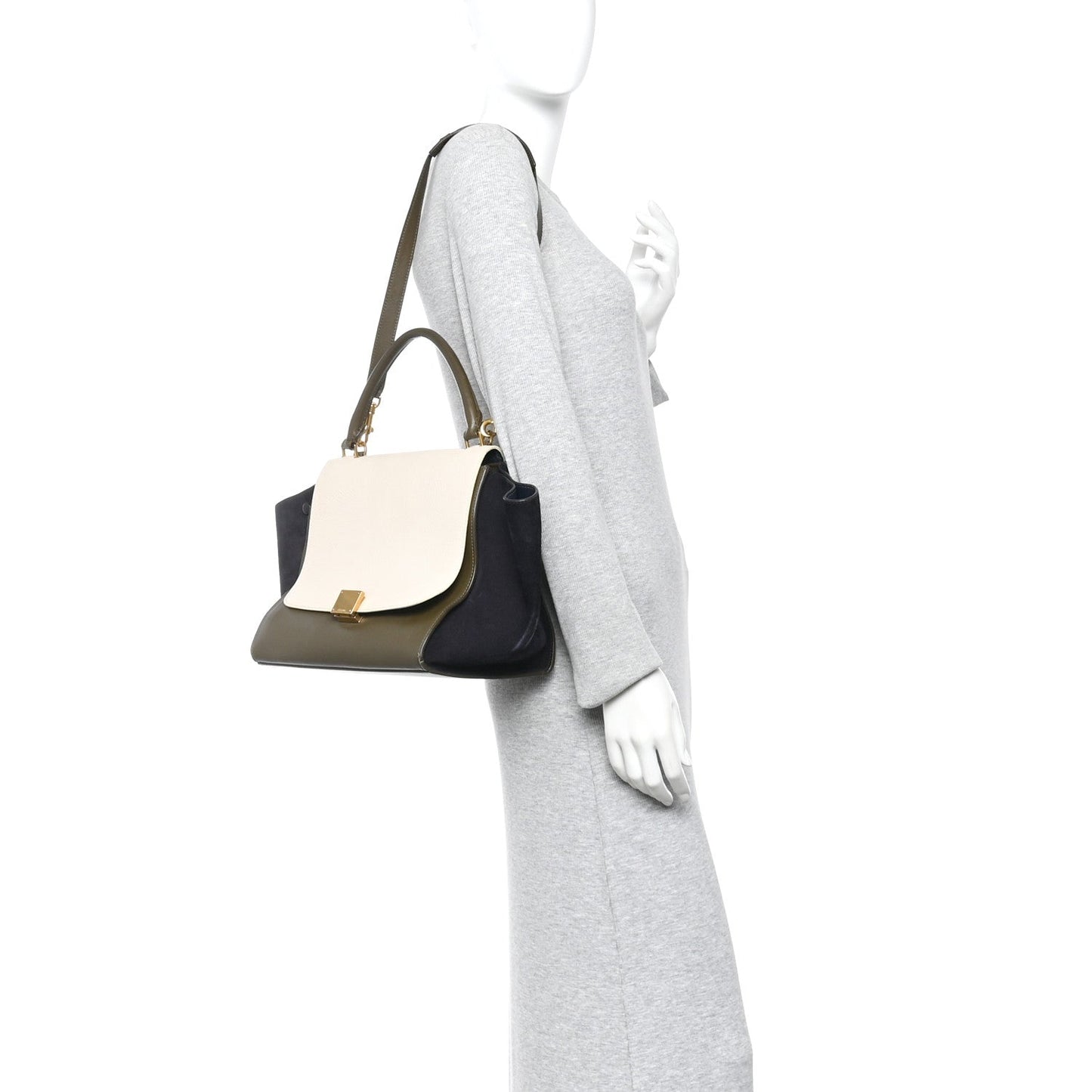 Celine Bullhide Smooth Calfskin Suede Medium Tri-Color Trapeze White Multicolor
