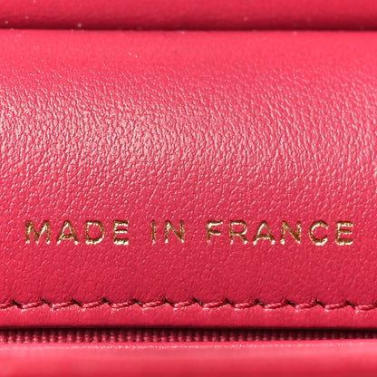 Chanel Calfskin Quilted Lady Handle Flap Card Holder With Chain Dark Pink