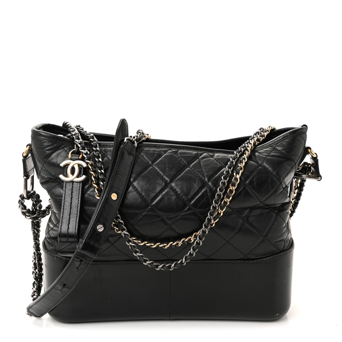 Chanel Aged Calfskin Quilted Medium Gabrielle Hobo Black