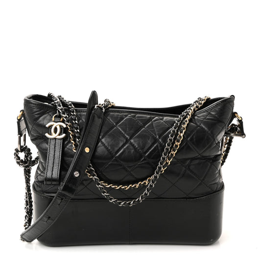 Chanel Aged Calfskin Quilted Medium Gabrielle Hobo Black