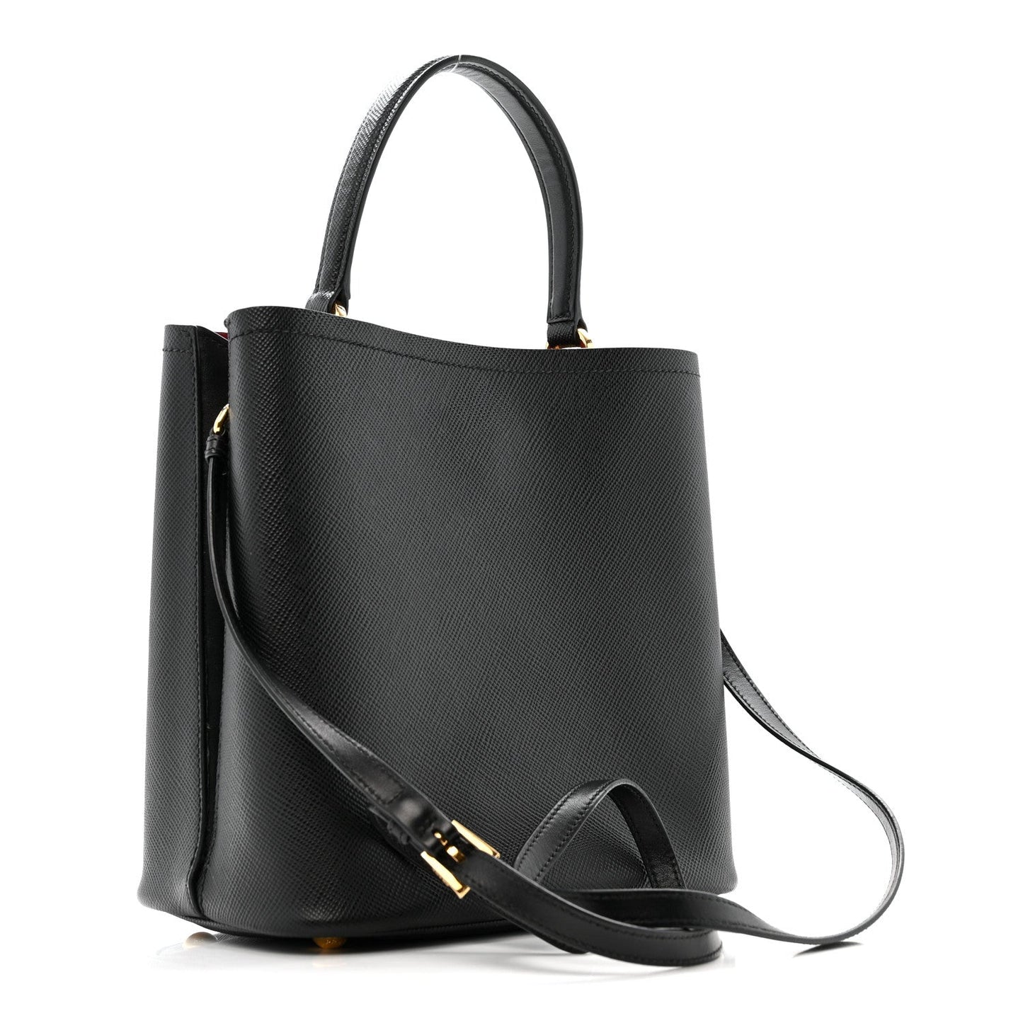Prada Saffiano Cuir Medium Panier Bucket Bag Black Fuoco