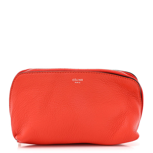 Celine Soft Grained Calfskin Cosmetic Pouch Bag Red