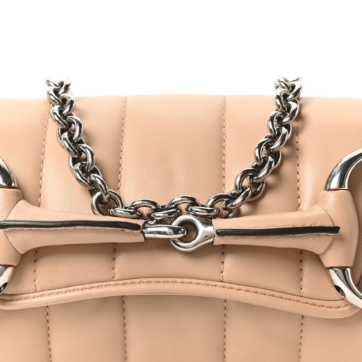 Gucci Nappa Vertical Matelasse Small Maxi Horsebit Chain Shoulder Bag  Rose Beige