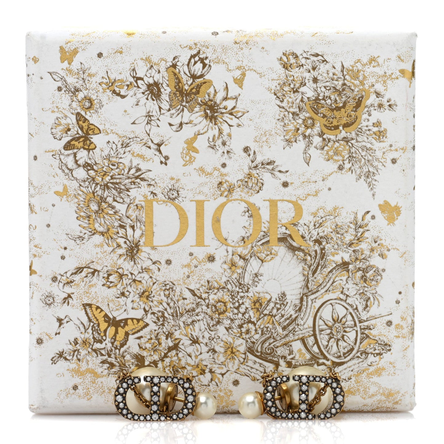 Christian Dior Pearl Crystal Tribal CD Drop Earrings Gold