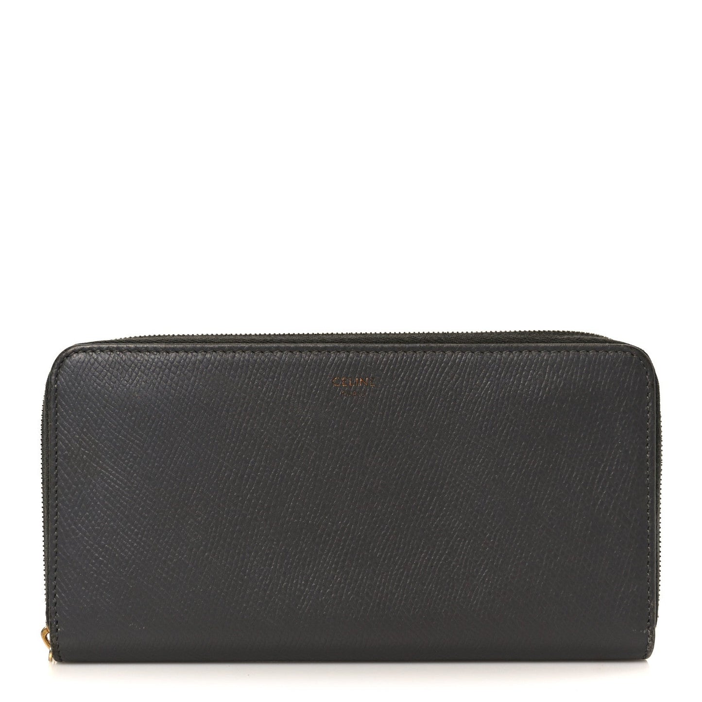 Celine Drummed Calfskin Large Zip Around Multifunction Wallet Grey