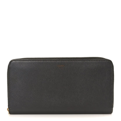 Celine Drummed Calfskin Large Zip Around Multifunction Wallet Grey