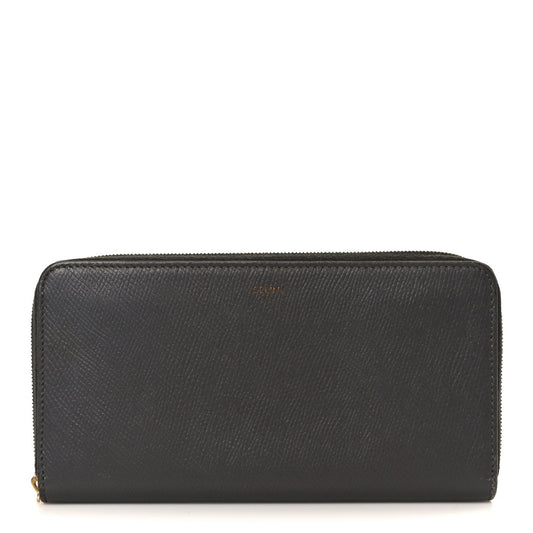 Celine Drummed Calfskin Large Zip Around Multifunction Wallet Grey