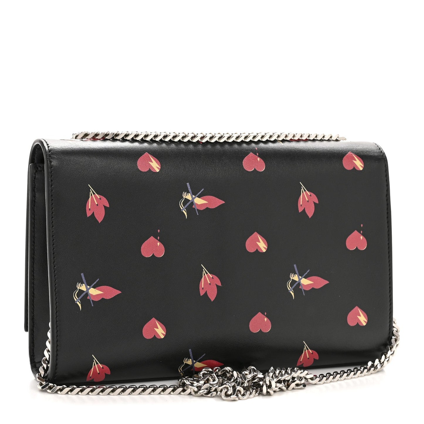 Saint Laurent Calfskin Medium Heart Bolts Monogram Kate Satchel Black