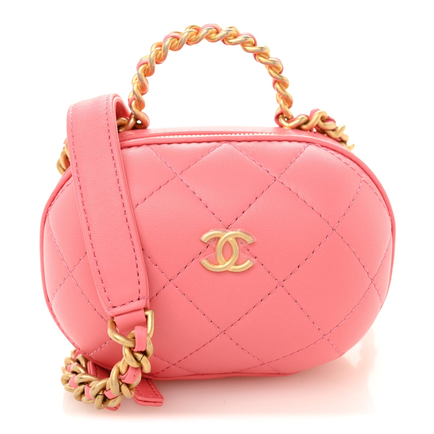 Chanel Lambskin Quilted CC Bubble Vanity Case With Chain Pink