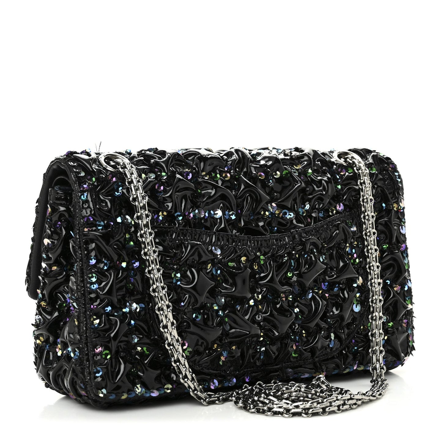 Chanel Patent Sequin Crystal Ruched 2.55 Reissue 225 Flap Black