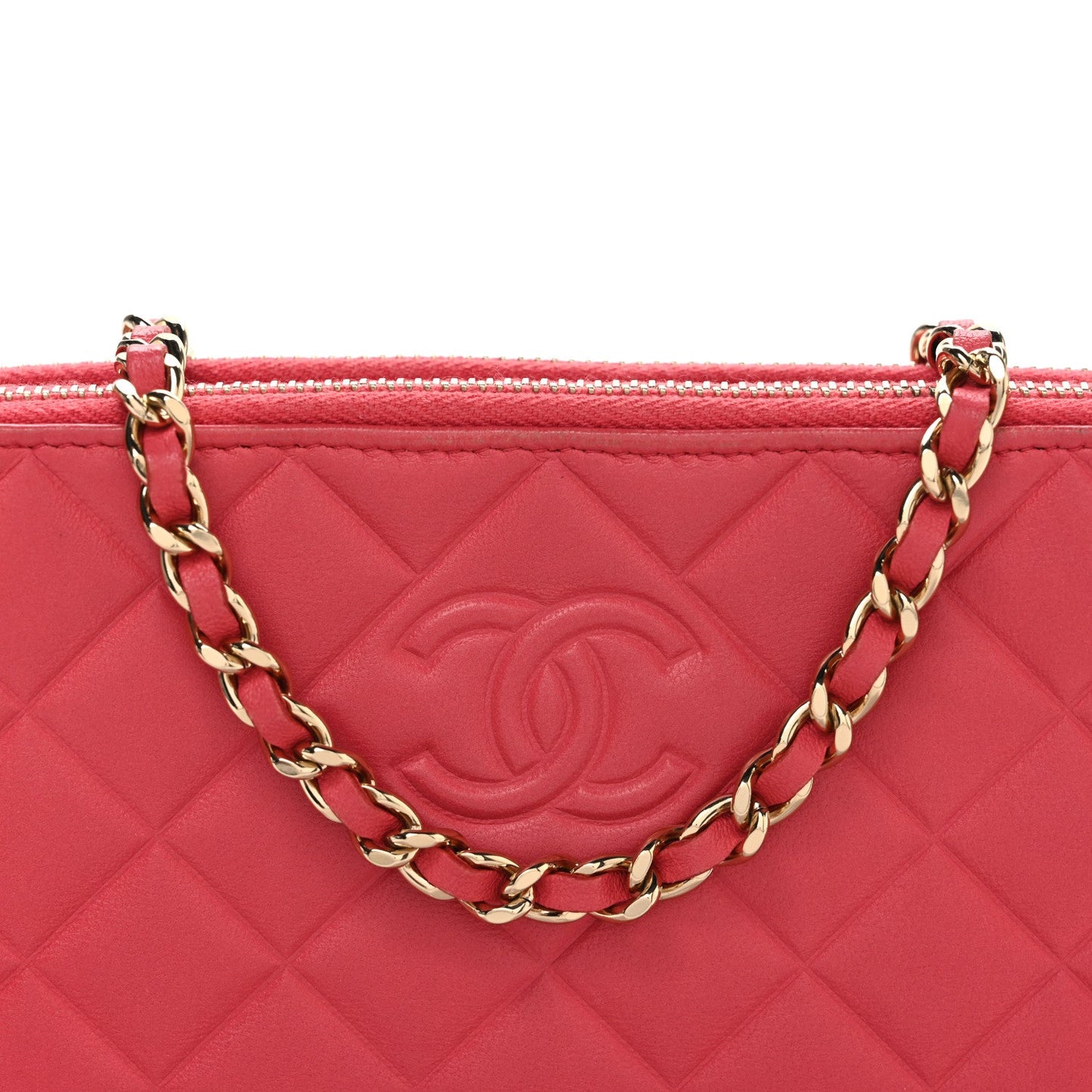 Chanel Lambskin Quilted Small Clutch With Chain Pink