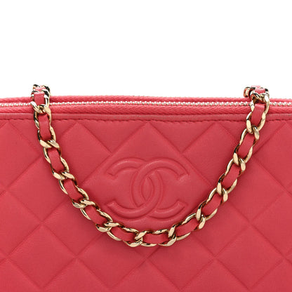 Chanel Lambskin Quilted Small Clutch With Chain Pink