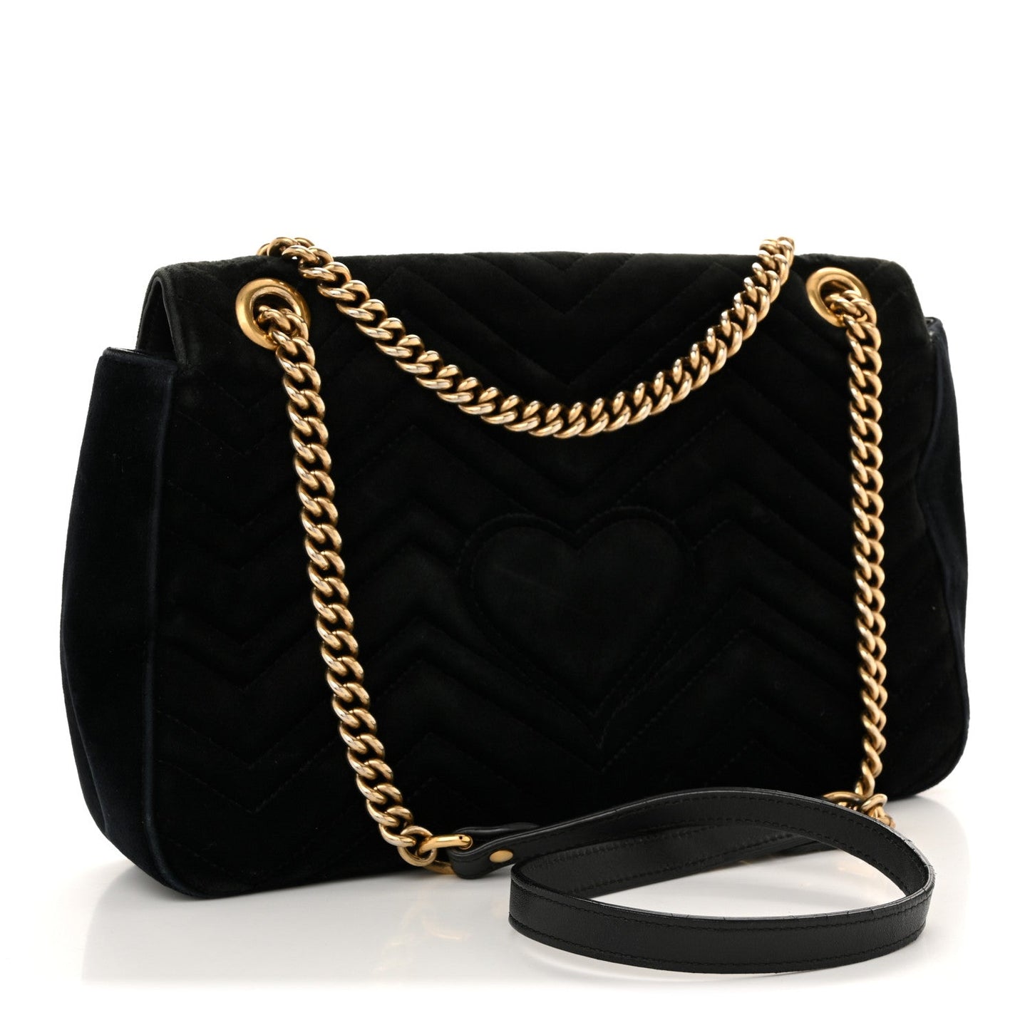 Gucci Velvet Matelasse Loved Embroidered Medium GG Marmont Shoulder Bag Black