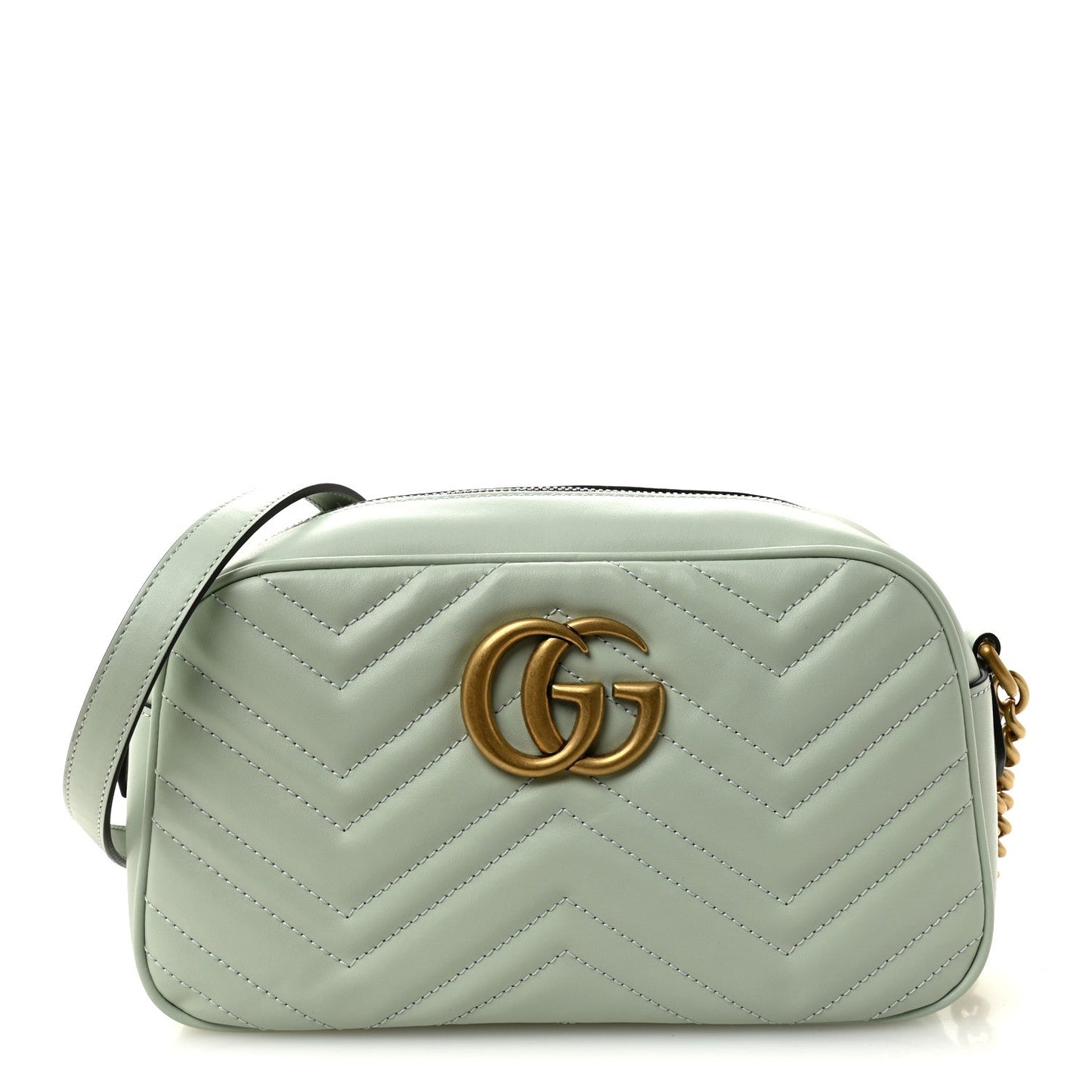 Gucci Calfskin Matelasse Small GG Marmont Chain Shoulder Bag Salvy Green