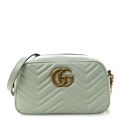 Gucci Calfskin Matelasse Small GG Marmont Chain Shoulder Bag Salvy Green