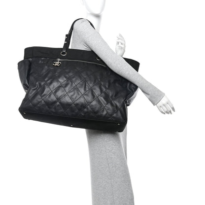 Chanel Coated Canvas Stitched XL Paris Biarritz Tote Black