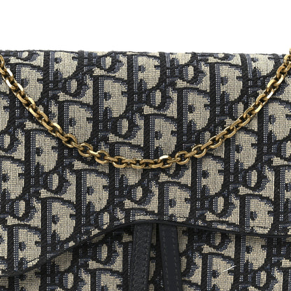 Christian Dior Oblique Saddle Chain Pouch Blue