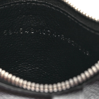 Balenciaga Grained Calfskin Miami Logo Cash Coin Card Holder On Keychain Black
