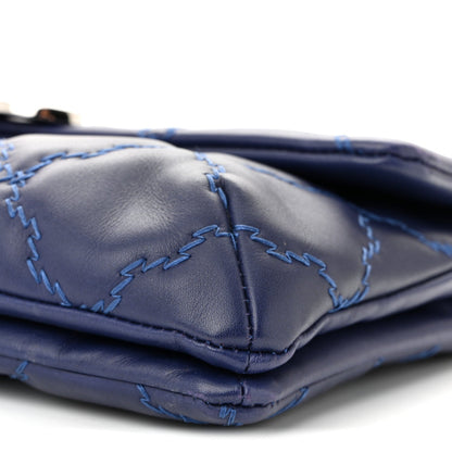 Chanel Calfskin Quilted Double Stitch Hamptons Clutch with Chain Blue