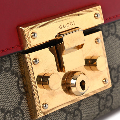Gucci GG Supreme Monogram Calfskin Small Padlock Shoulder Bag Beige Hibiscus Red New Rosette