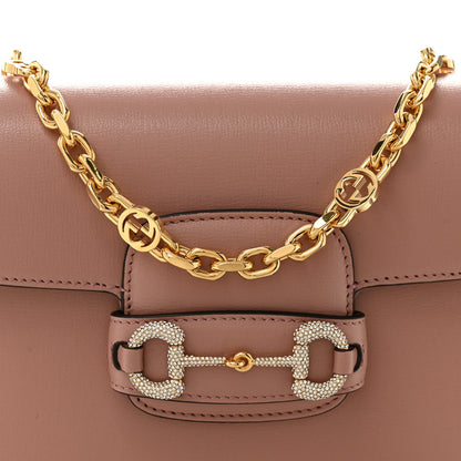 Gucci Azalea Calfskin Crystal GG Monogram Mini Horsebit 1955 Shoulder Bag Dusty Rose
