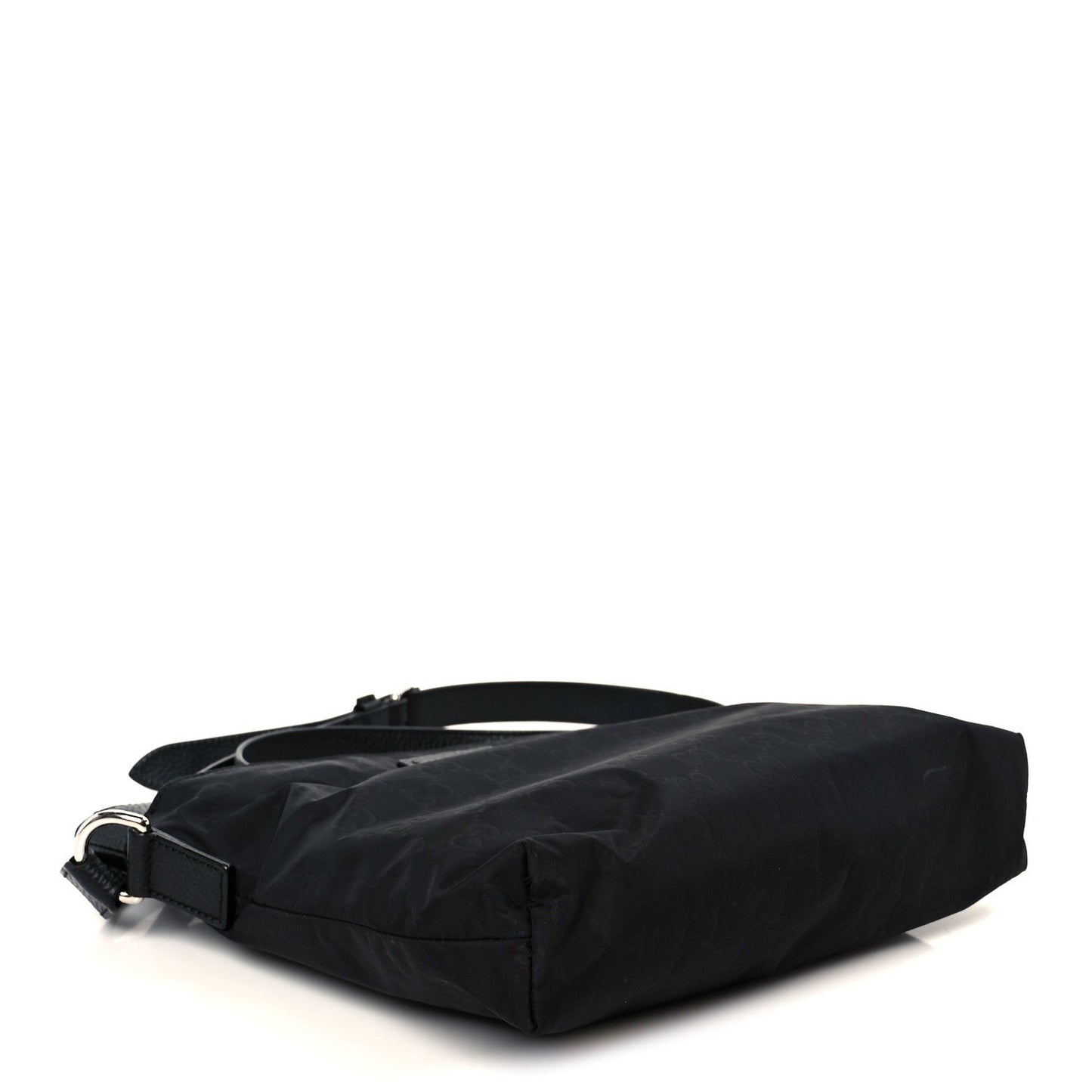 Gucci Nylon Monogram Dollar Calfskin Flat Messenger Bag Black