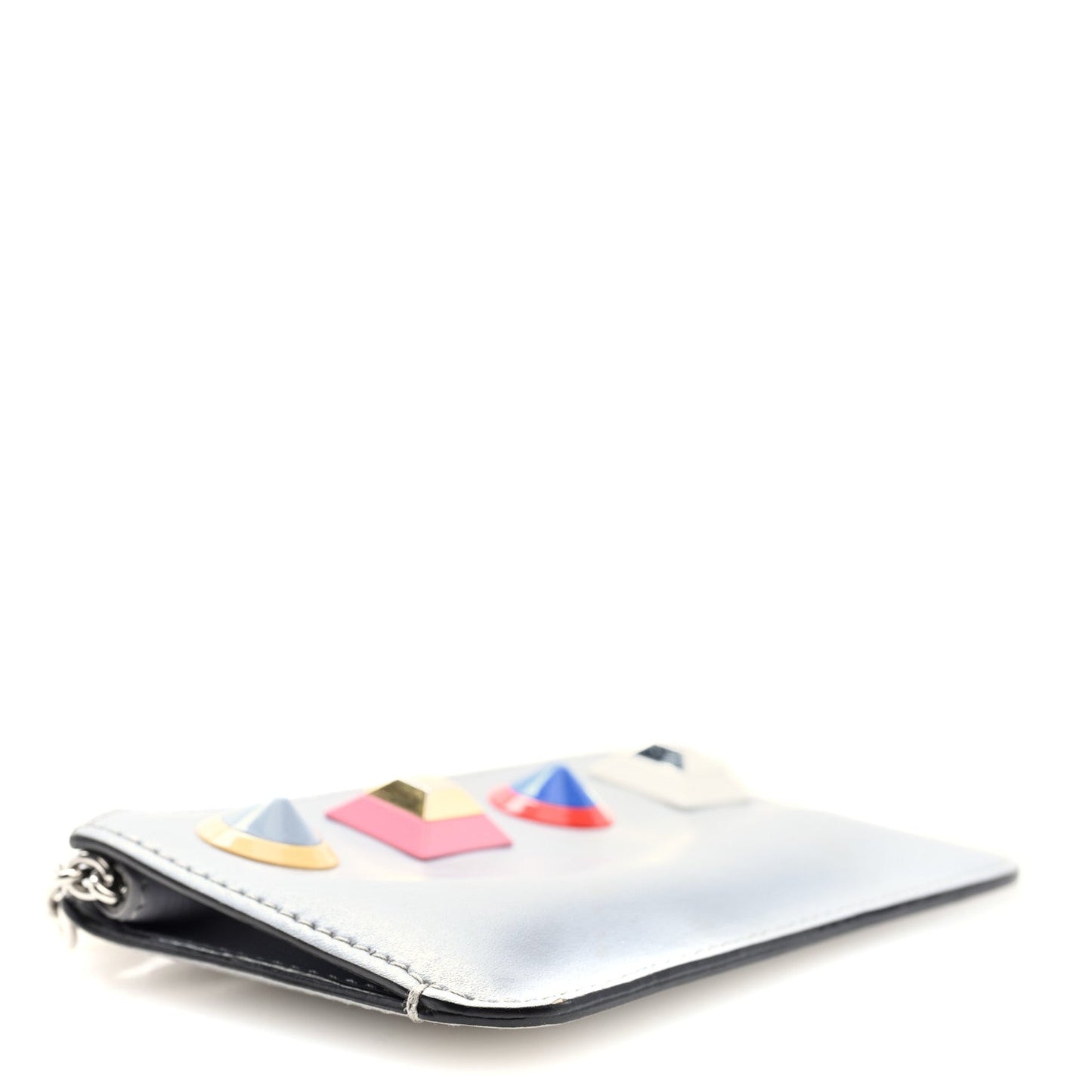 Fendi Vitello Liberty Studded Coin Pouch Key Case Ardesia Multicolor
