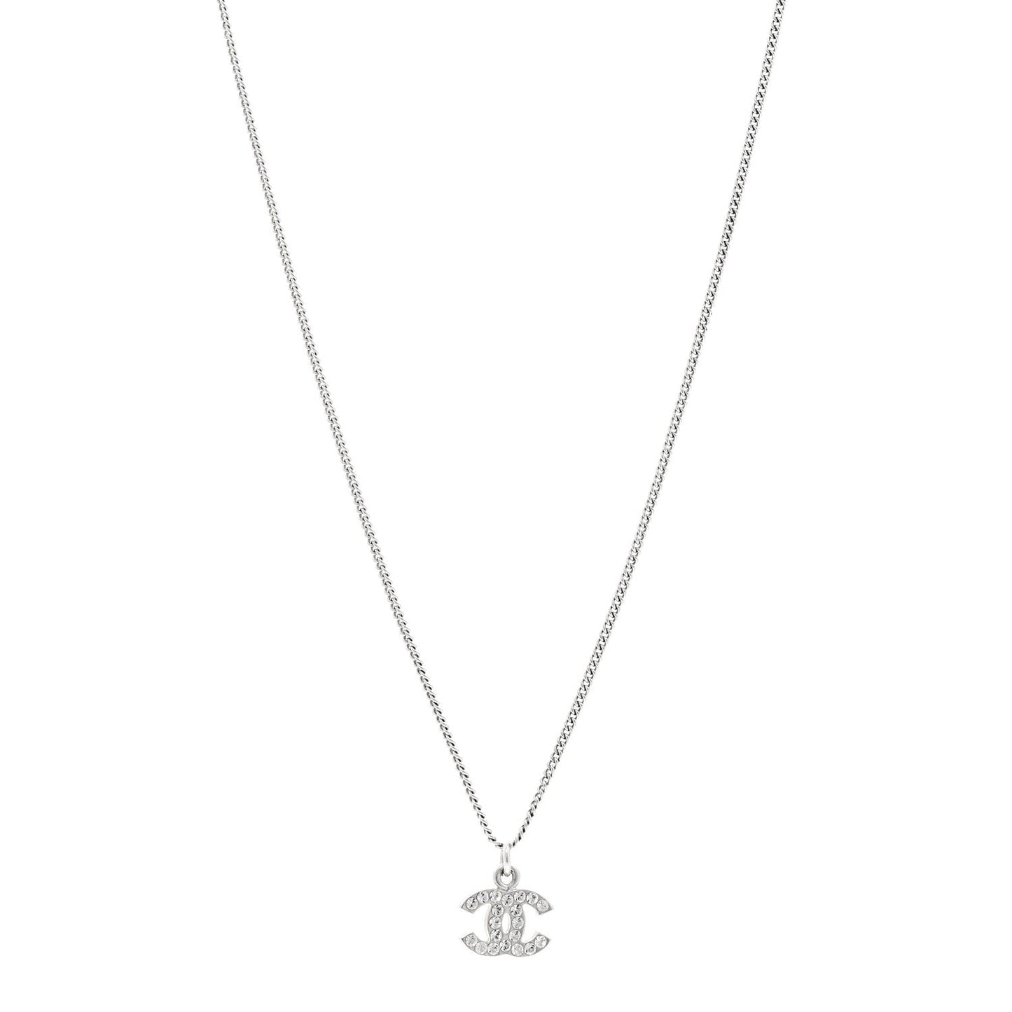 Chanel Crystal Timeless CC Necklace Silver