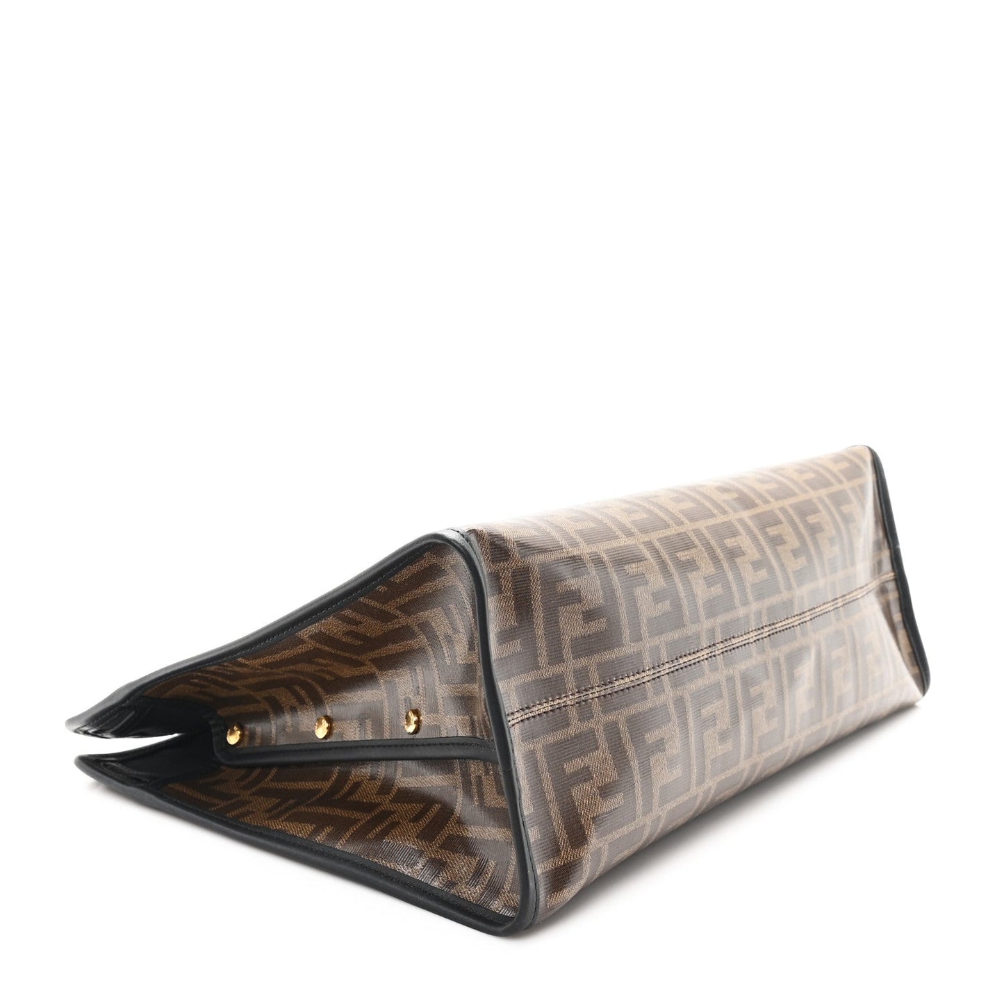 Fendi Glazed Fabric Vitello Century FF 1974 Stamp Patch Medium Peekaboo Defender Cover Mogano Panna Black