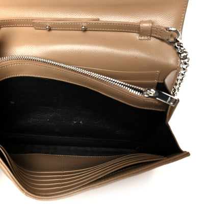 Saint Laurent Grain De Poudre Matelasse Chevron Monogram Chain Wallet Taupe