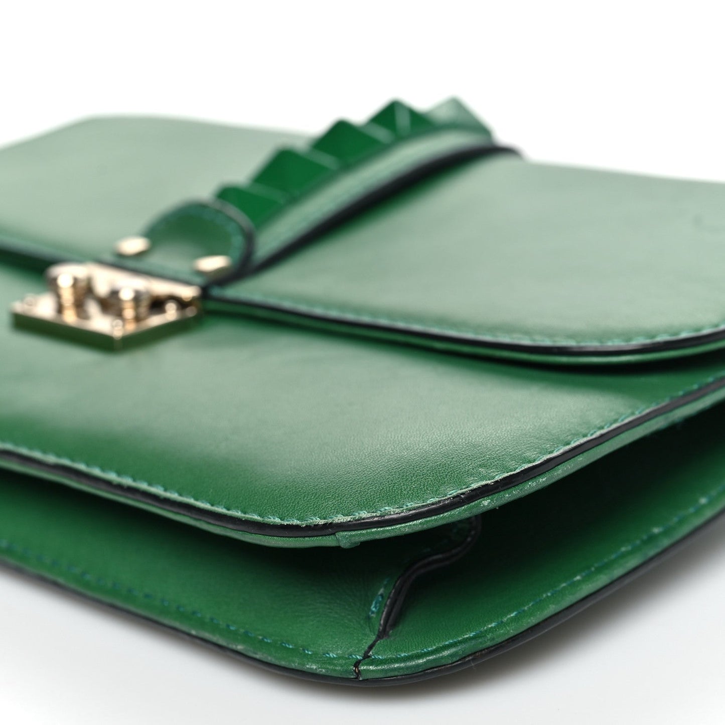 Valentino Garavani Vitello Medium Glam Lock Rockstud Flap Pop Green