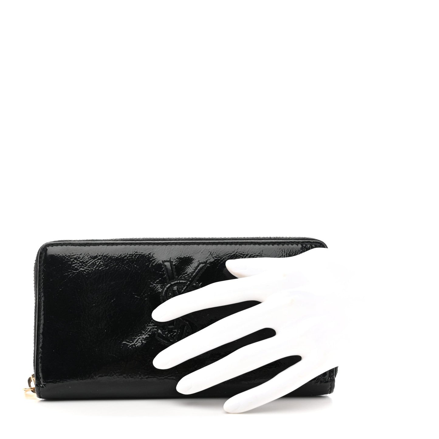 Saint Laurent Textured Patent Monogram Belle De Jour Zip Around Wallet Black