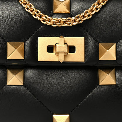 Valentino Garavani Nappa Medium Roman Stud Shoulder Bag Black