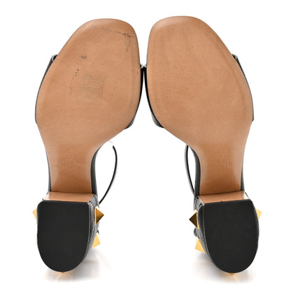 Valentino Garavani Grained Calfskin Roman Stud Ankle Strap 75mm Sandals 37 Black
