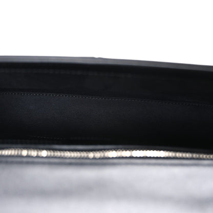 Gucci Senna Calfskin Lines Petite GG Top Handle Shoulder Bag Black Mystic White