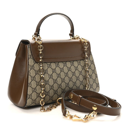 Gucci GG Supreme Monogram Calfskin Medium Horsebit 1955 Top Handle Bag Beige Ebony Brown Sugar