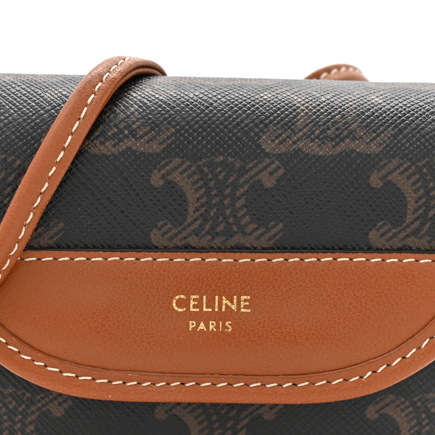 Celine Canvas Calfskin Triomphe Airpod Case Tan