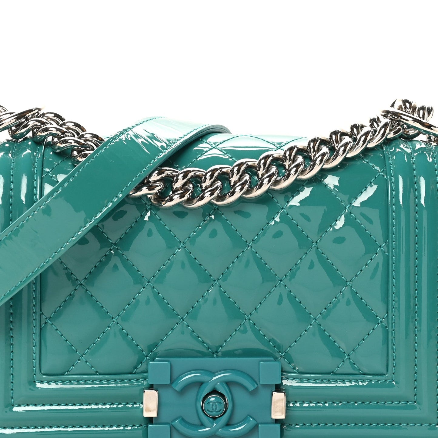 Chanel Patent Calfskin Quilted Small Plexiglass Boy Flap Green